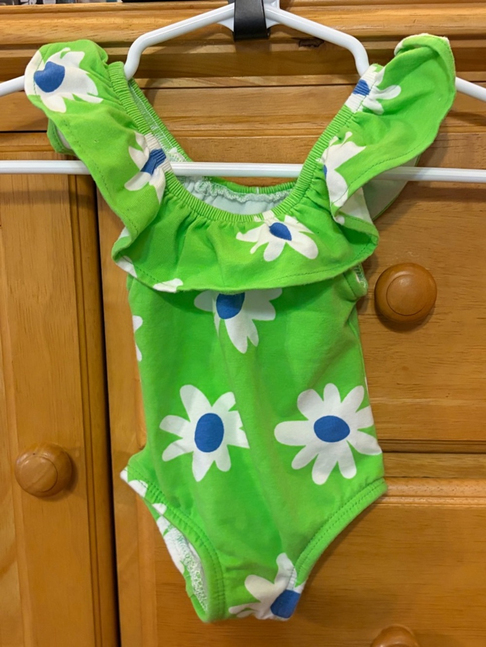 Kelly's Kids Bright Green Floral Print Bathing Suit with Ruffle Size 6 Months